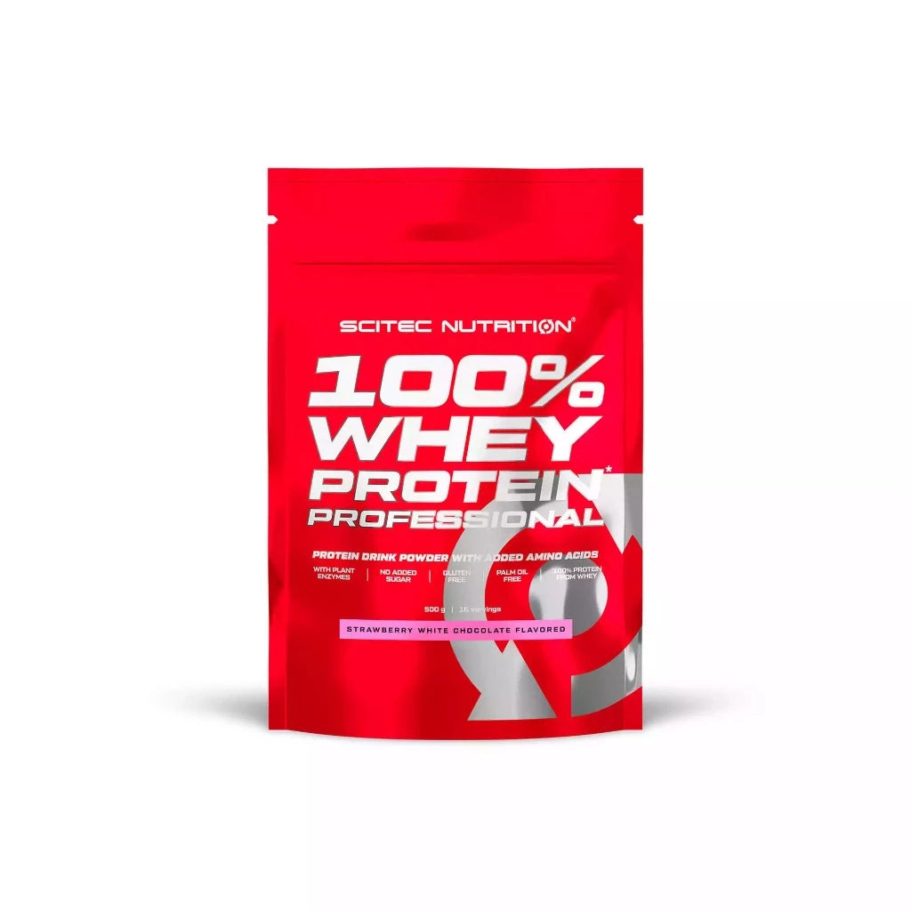 Proteína 100% whey protein professional de morango e chocolate branco da Scitec Nutrition